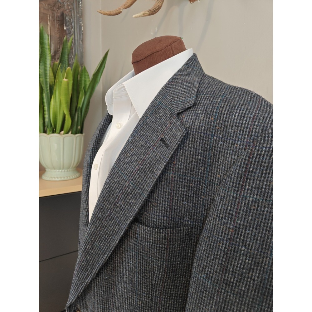 Evan Picone Mens Wool Blazer 44L Slate Check 2 Button Sport Coat USA V806